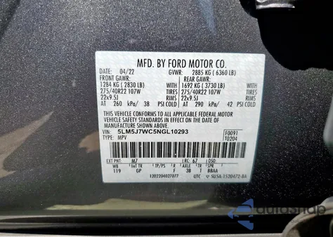 2022 Lincoln Aviator Reserve z USA, uszkodzony, nr VIN 5LM5J7WC5NGL10293